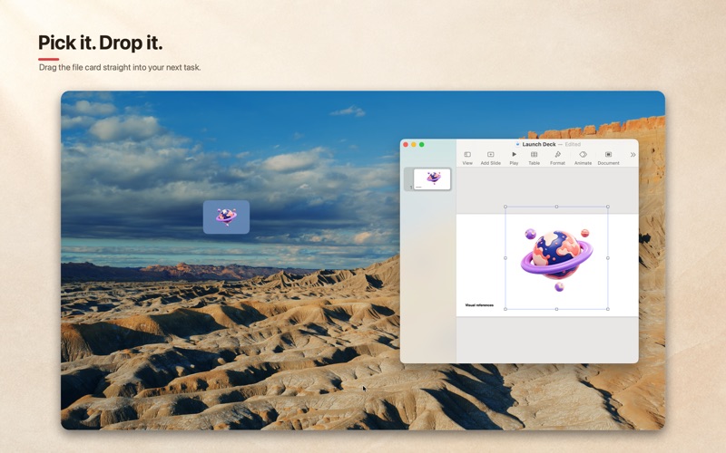 An image being dragged from Jiggle into another Mac app